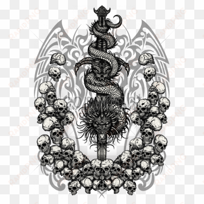 gothic clipart dragon - sword and skull png