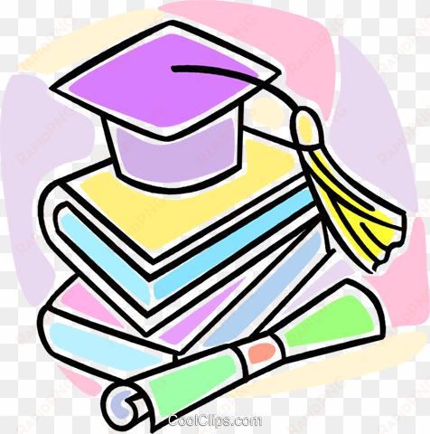 graduation cap and school books royalty free vector - clip art