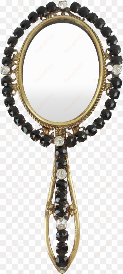 grandest antique french jeweled hand mirror "jet & - locket