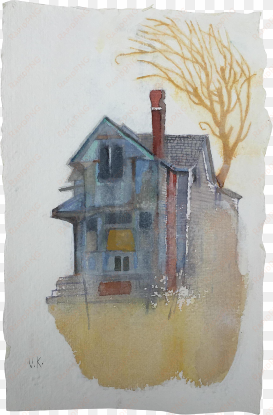 gray house - watercolor painting