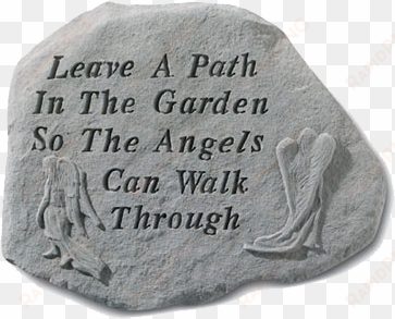 gray stone with engraved phrase and angels - leave a path in the garden - memorial stone - perfect