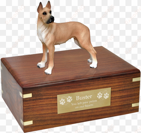 great dane fawn wood urn with engraved plaque - pug urn