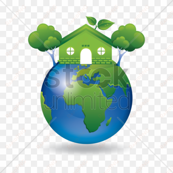 green earth with go green house and tree vector image - information