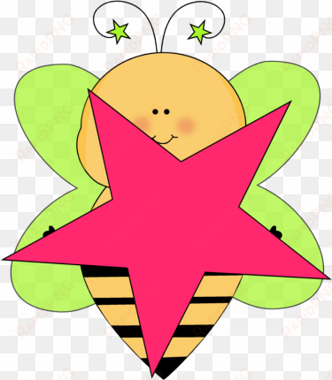 green star bee with a pink star - bee with star clipart