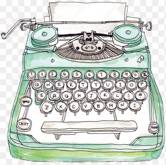 green typewriter office watercolor typing freetoedit - typewriter drawing