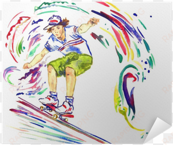 guy on skateboard, colorful palette splashes background, - watercolor painting