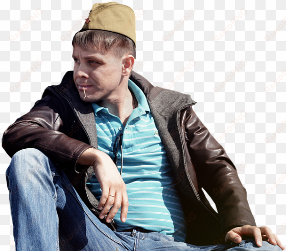 guy, sitting, cap, hat, jacket, shirt, isolated - sitting gyuy