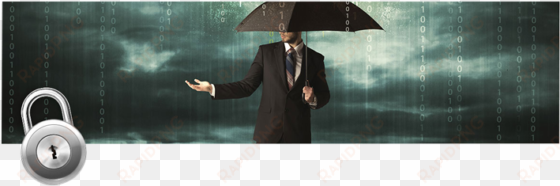 guy with a suit blocking the binary code rainfall - data