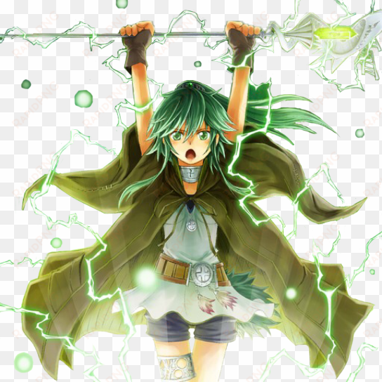 - - hair - - long green hair, it's always worn in a - winda priestess of gusto