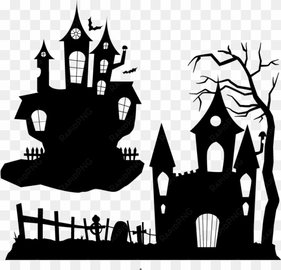 halloween ghost party clip art - haunted house silhouette