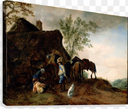 halt of cavaliers at an inn canvas print - giclee painting: wouwermans or wouwerman's halt of