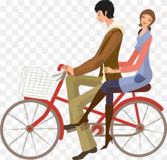 hand drawn cartoon couple cycling decoration vector - lovers in bike vector png