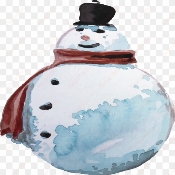 hand drawn watercolor chubby snowman transparent cartoon - watercolor painting