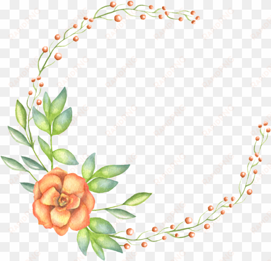 hand painted a flower and garland flowers transparent - orange floral border