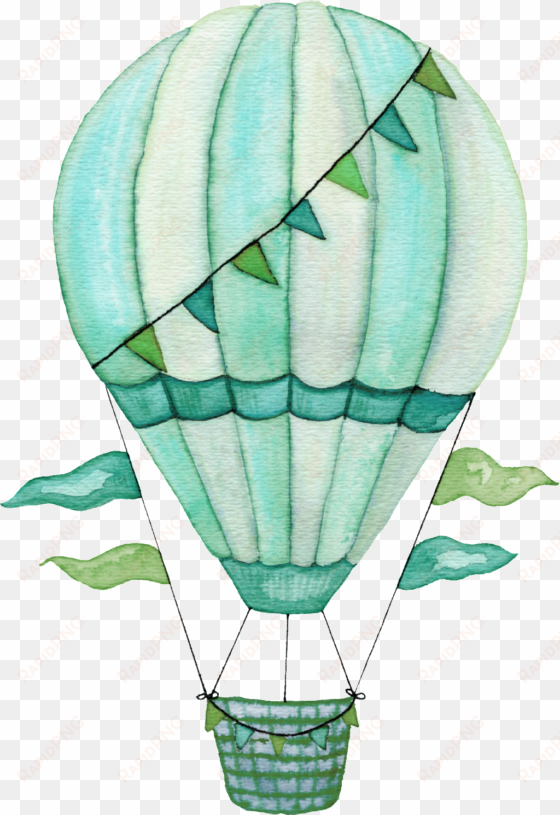 Hand Painted Blue Hot Air Balloon Png Transparent - Hot Air Balloon Watercolor Transparent transparent png image