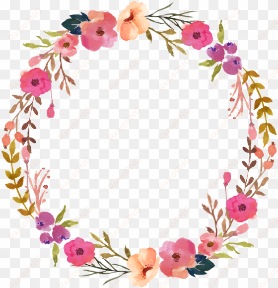 hand painted transparent ornamental - pink flower wreath png