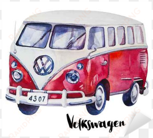 hand painted watercolor vintage red car - watercolor beach car