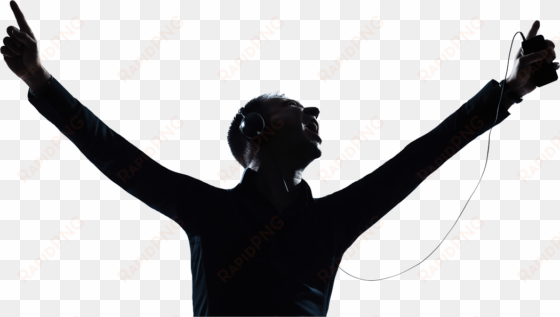 hands up headphones - person listening to music silhouette