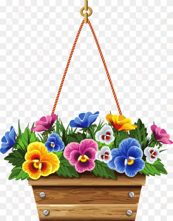 hanging box with violets png clipart picture - hanging basket clip art