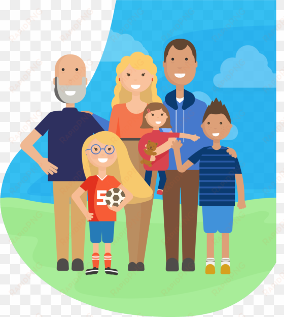 happy family of parents, three children, and a grandfather - families