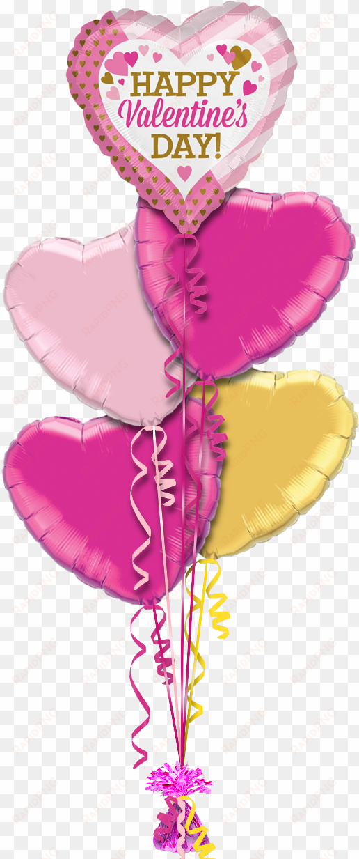 Happy Valentines Pink And Gold Hearts Valentines Balloon - 18 Inch Red/red Heart Foil - Flat transparent png image