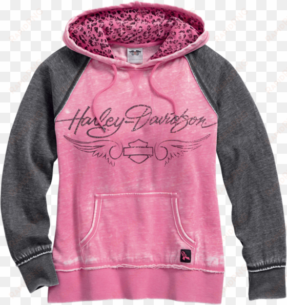 harley davidson women's pink label leopard accent hoodie - harley davidson sweatshirt womens