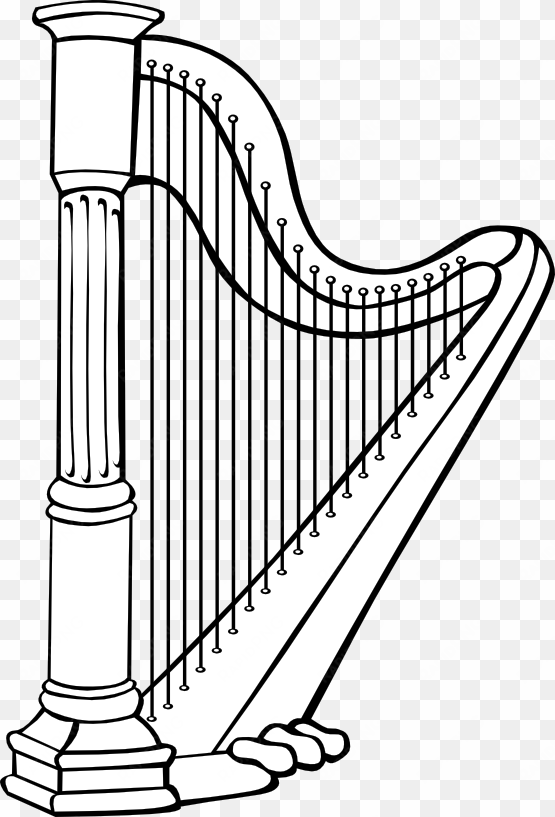 harp black white line art coloring book - harp clipart black and white