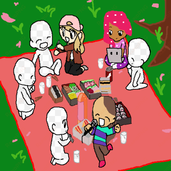 having a picnic under the sakura tree - cartoon