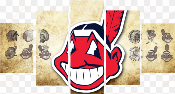 hd printed cleveland indians logo 5 pieces canvas - cleveland indians 8 inch logo magnets (f)