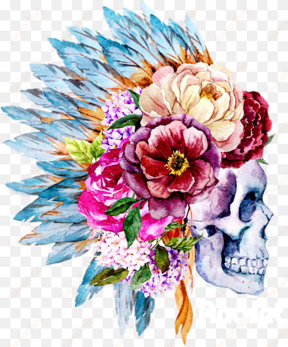 headdress dark garme - skull with flower indian headdress