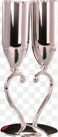 heart design metal champagne flutes silver toasting - champagne glass png silver