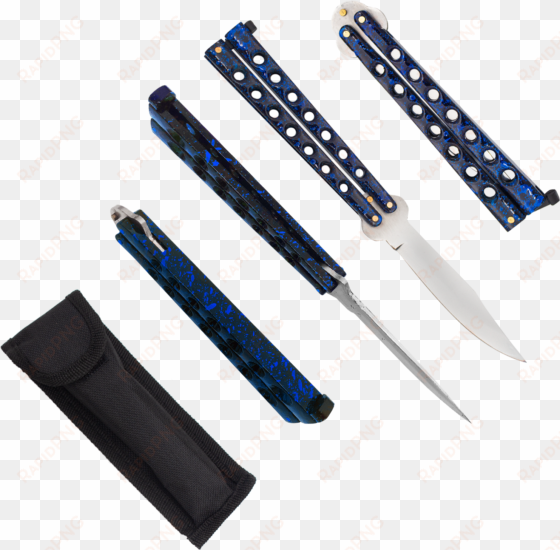 heavy duty blue splatter drop point dual flip side - knife