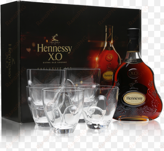 hennessy xo cognac & 6 thomas bastide glasses set - hennessy xo bottle engraved