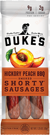 hickory peach 12ct - duke's hickory peach bbq smoked shorty sausages