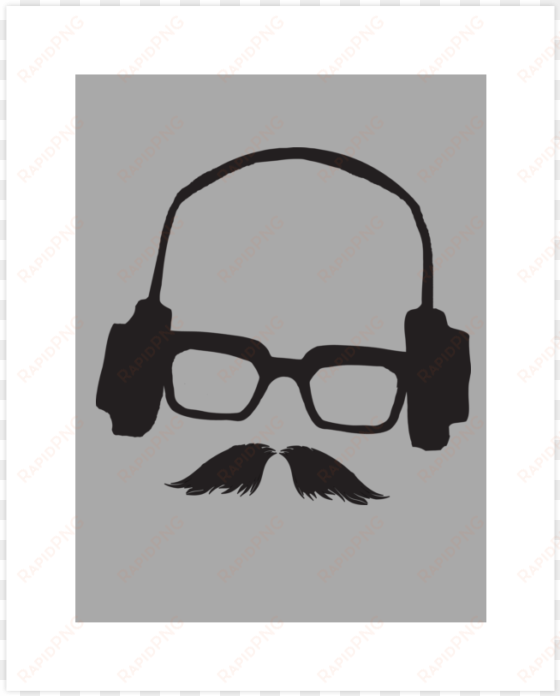 hipster mustache glasses face with headphones art print