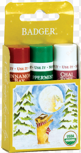 holiday gift 3-pack of lip balms - badger company, classic lip balm sticks, limited edition,