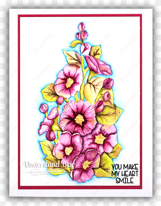 hollyhock no-line watercolor by understand blue - floral design