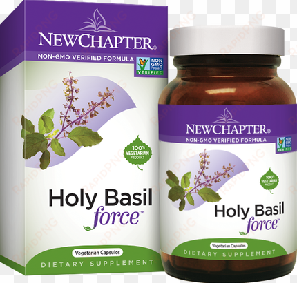 holy basil force bottle and packaging - new chapter organics cinnamon force 30 softgels