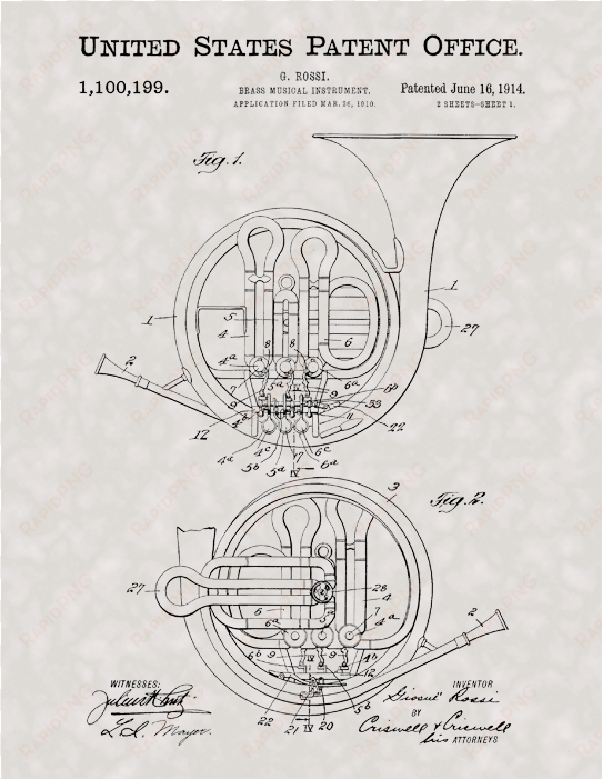 horn instrument patent - french horn musical instrument patent art print