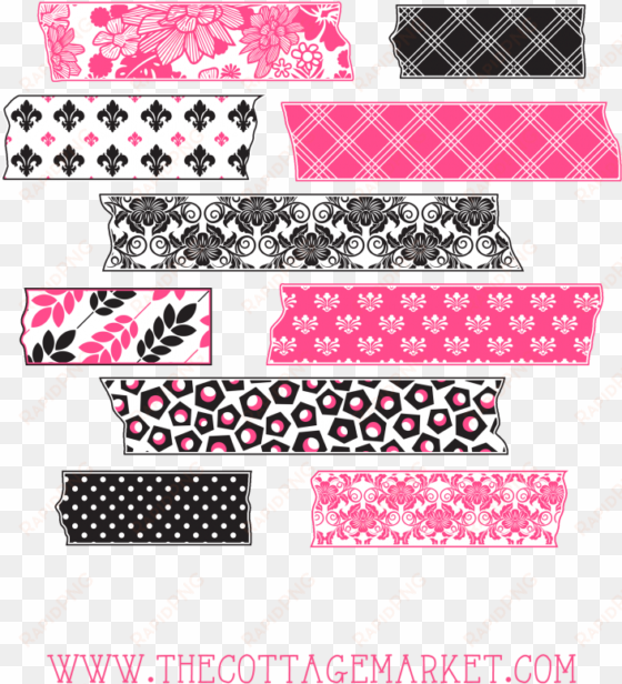 hot pink and toile digital washi tape collection - digital washi transparent