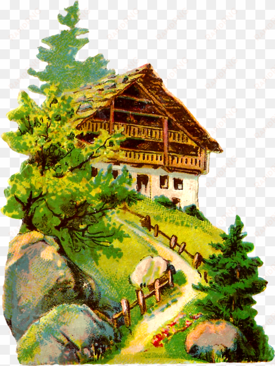 house vintage clipart - un estate in montagna elizabeth von arnim