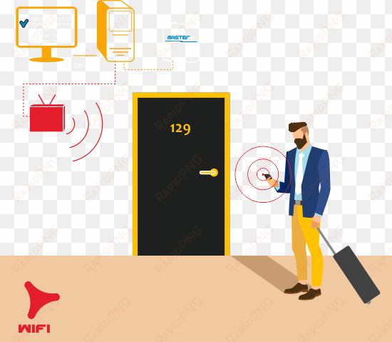 how does the opening door with wifi work - hotel room door cartoon