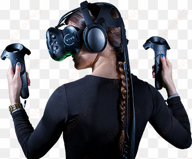 htc vive lady using virtual reality - vive virtual reality png
