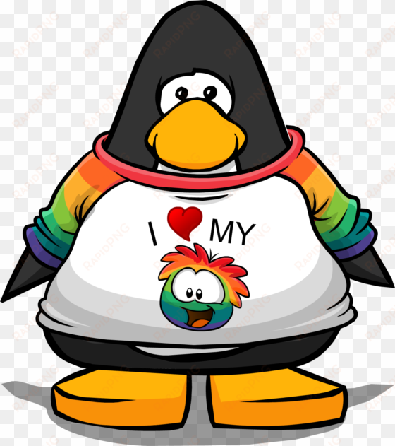 i heart my rainbow puffle t-shirt from a player card - club penguin coffee apron