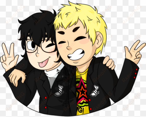 i missed drawing these two~ protag and ryuji are best - cartoon