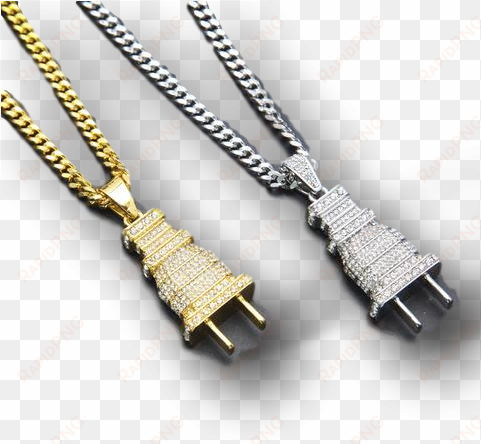 iced out plug with chain - mens iced out bling bling plug pendant necklace gold