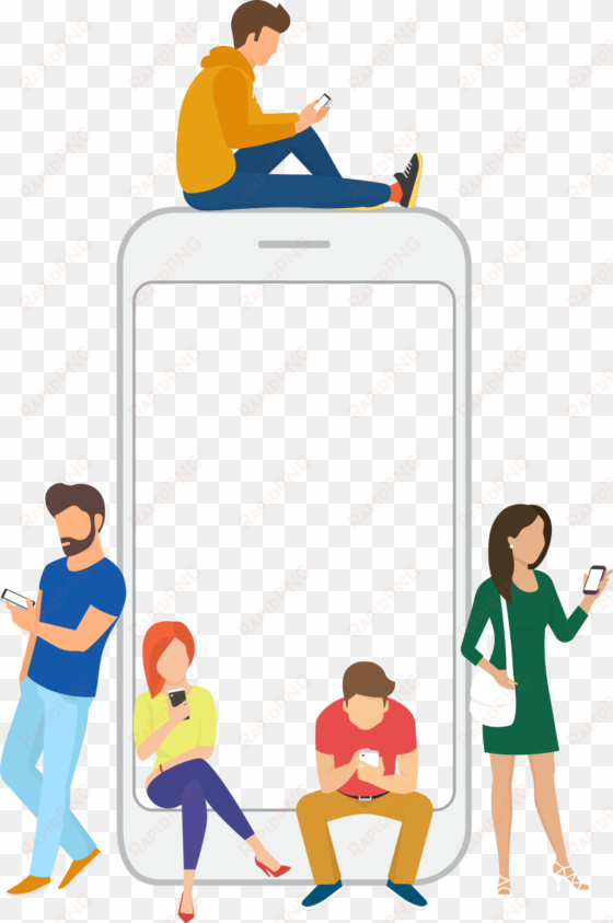 Illustration Of Users Looking At Their Handsets, Waiting - Play Phone Cartoon Png transparent png image