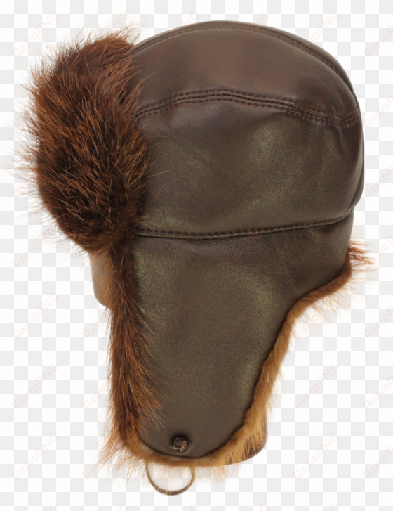image black and white stock trapper hat in brown leather - beaver pelt hat transparent