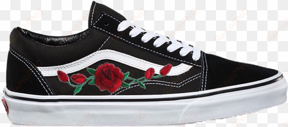 image of black old skool with red rose - vans old skools rose