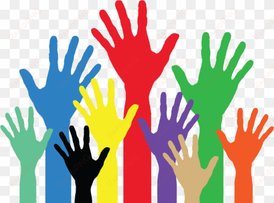 image showing coloured hands, palm open as in putting - helping hands transparent background